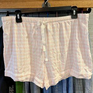 Aqua Lounge Women's Sz L Soft Knit Boxer Pajama Shorts Pink & White Check NWT